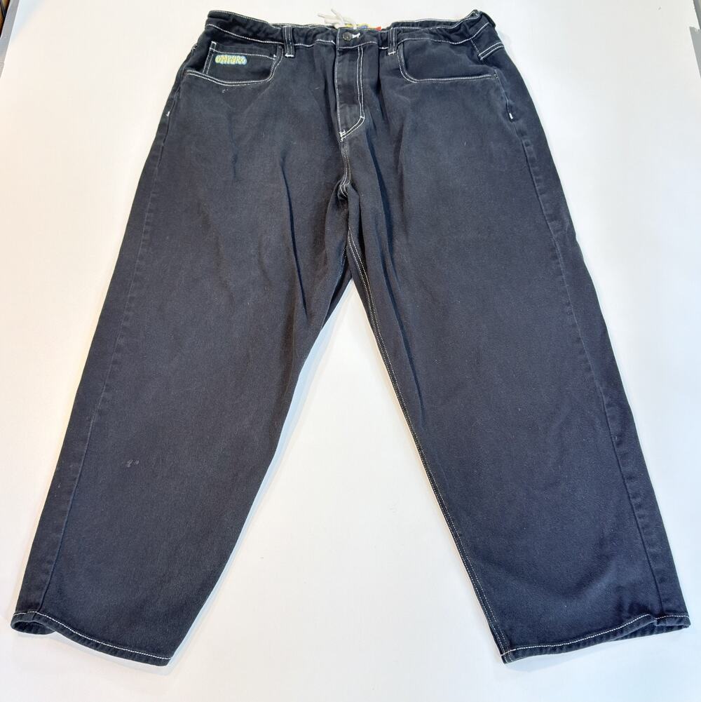 Empyre Mens Baggy Skate Jeans 40 Black Contrast Stitch Loose Fit Skater Denim